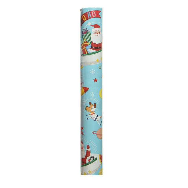 Kerst inpakpapier/cadeaupapier vliegende kerstman 200 x 70 cm - Cadeaupapier