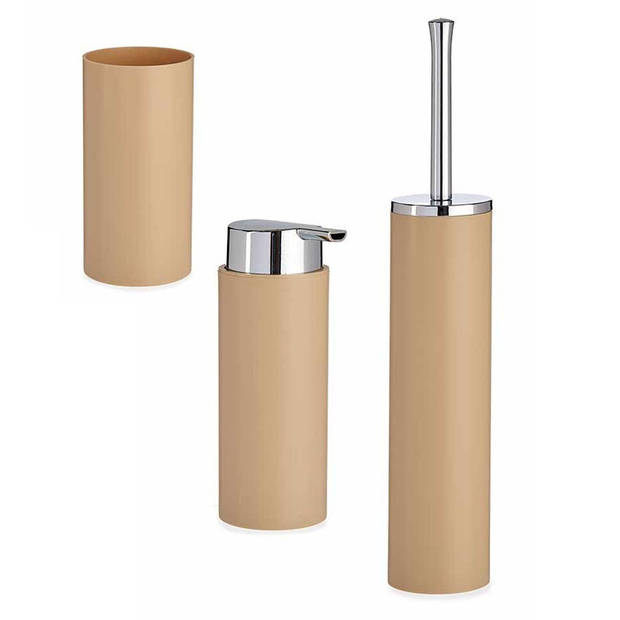Badkamer set Toiletborstel/zeeppompje/beker beige kunststof - Badkameraccessoireset