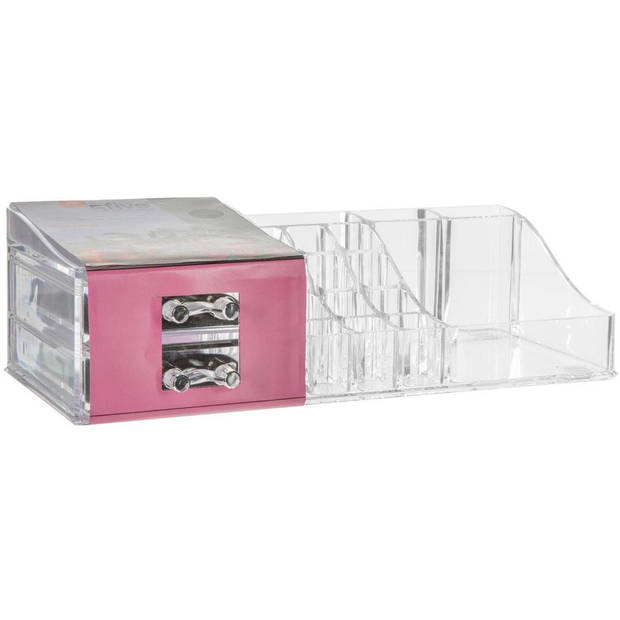 Make-up organizer 19 vakken en 2 lades rechthoek 30,5 x 9 cm van kunststof - Make-up dozen