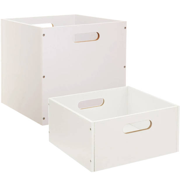 Set van 2x stuks opbergmanden/kastmanden 14 en 29 liter wit van hout 31 cm - Opbergkisten