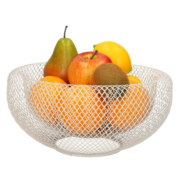 Fruitschaal/fruitmand rond wit metaal 27 cm - Fruitschalen