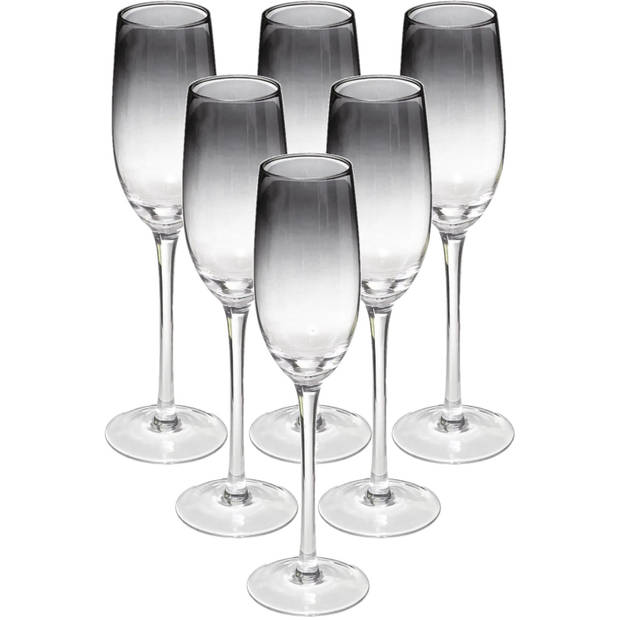 Set van 6x champagneglazen/flutes zwarte rand Sauvage 210 ml van glas - Champagneglazen