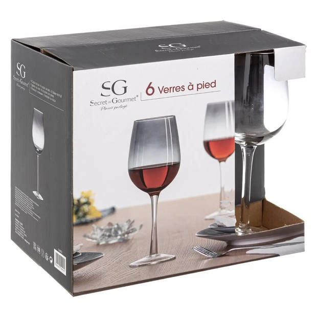 Set van 6x wijnglazen zwarte rand voor rode wijn Sauvage 380 ml van glas - Wijnglazen