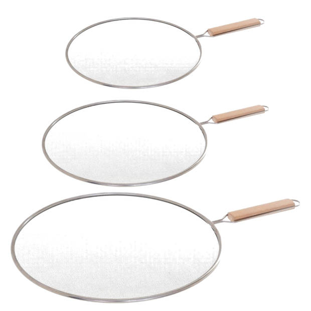 Set van 3x Universele RVS spatdeksel/afgietdeksel voor pannen van 25-28-33 cm - Pannendeksels