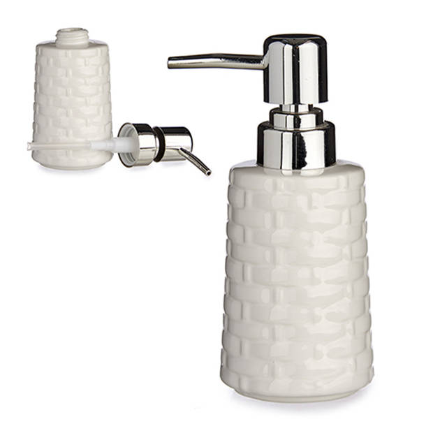 WC-/toiletborstel en houder dolomiet wit met zeeppompje 350 ml - Badkameraccessoireset