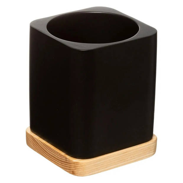 5Five toiletborstel/WC-borstel in houder - zwart - 36 x 9 cm - bamboe/kunststeen - badkamer - Toiletborstels