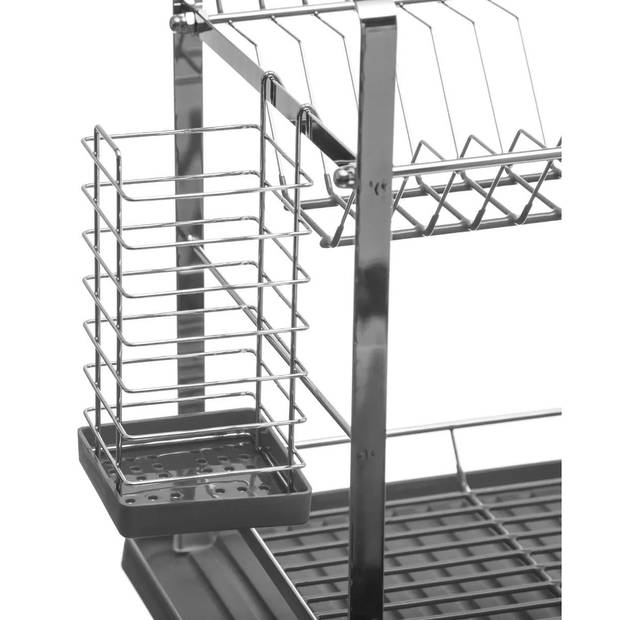 Luxe afdruiprek/afwasrek 2-laags met lekbak grijs 50 x 30,5 cm van kunststof - Afdruiprekken