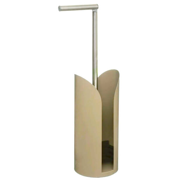 Staande wc/toiletrolhouder taupe met reservoir en flexibele stang 59 cm van metaal - Toiletrolhouders