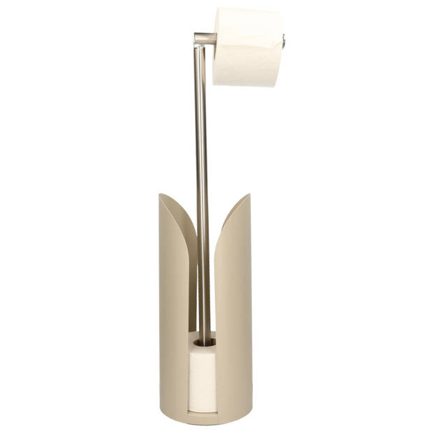Staande wc/toiletrolhouder taupe met reservoir en flexibele stang 59 cm van metaal - Toiletrolhouders