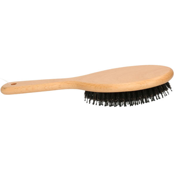 Haarborstel ovaal naturel met kunststof en varkenshaar 24,5 cm van hout - Haarborstels