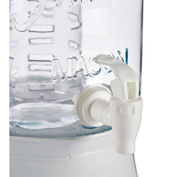 Glazen drankdispenser/limonadetap op voet met witte kleur dop/voet/tap 3.8 liter - Drankdispensers