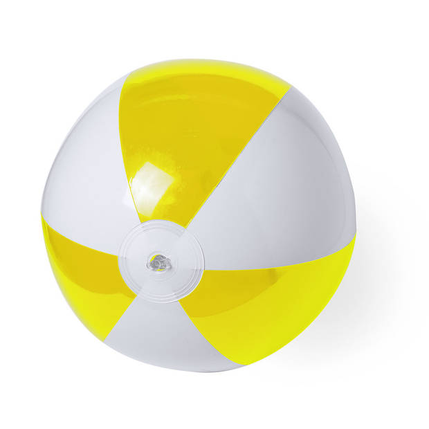 Opblaasbare strandbal plastic geel/wit 28 cm - Strandballen