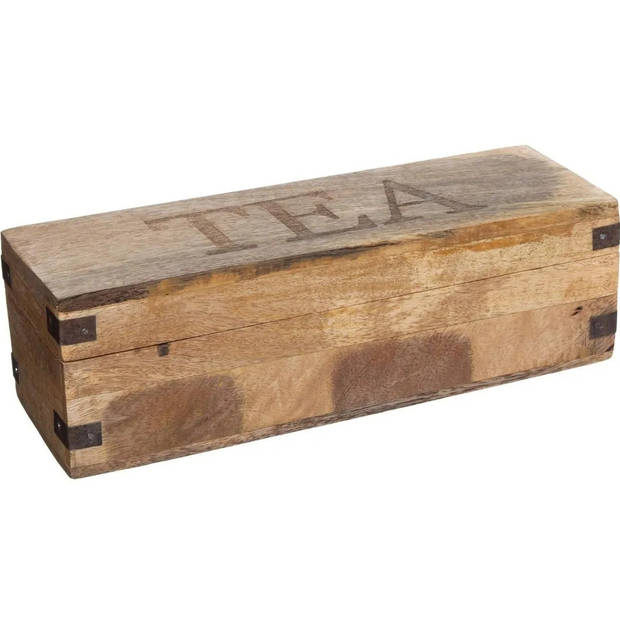 Theedoos/theekist bruin 4-vaks 32 x 10 cm van mango hout - Theedozen