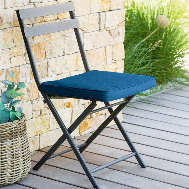 Set van 2x stuks stoelkussens voor binnen en buiten in de kleur blauw 40 x 40 x 4 cm - tuinstoelkussens