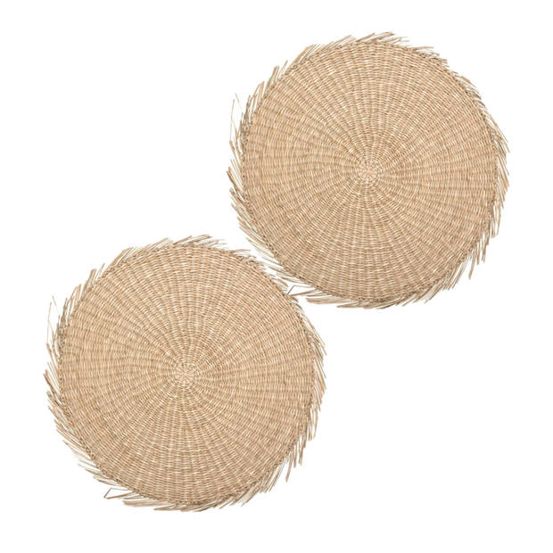 Set van 4x stuks ronde placemats raffia naturel 38 cm - Placemats