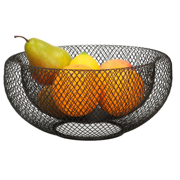 Fruitschaal/fruitmand rond zwart metaal 27 cm - Fruitschalen