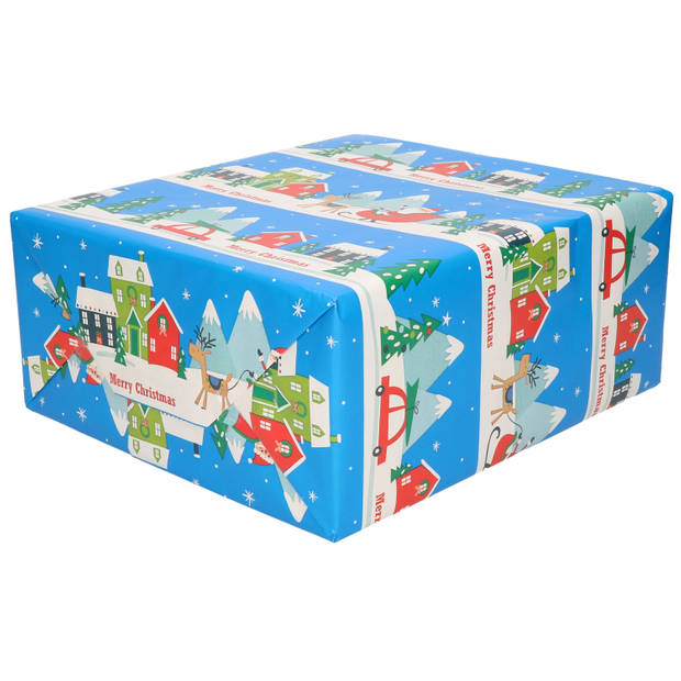 3x rollen kerst inpakpapier/cadeaupapier landschap 200 x 70 cm - Cadeaupapier