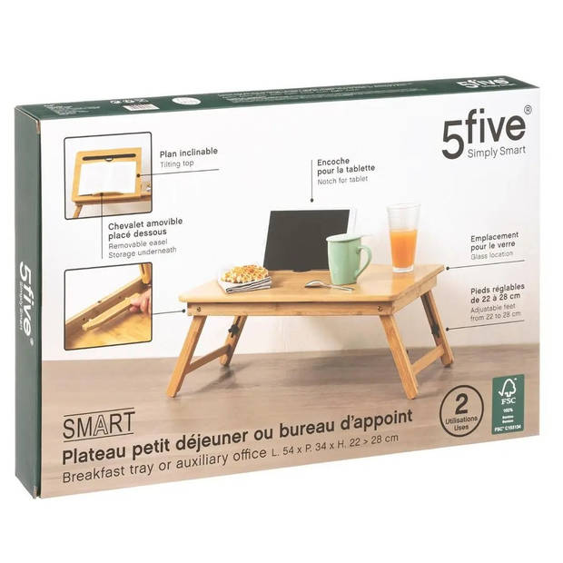 2x stuks ontbijt op bed/laptoptafeltjes/dienbladen Smart 54 x 34 cm bamboe - Dienbladen