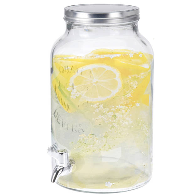 Glazen limonadetap/drankdispenser 5,5 liter met tapkraantje - Drankdispensers