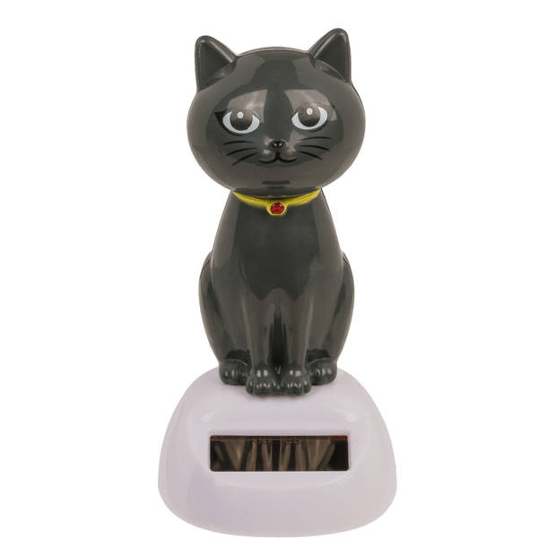 Out of the Blue - Solar bewegend katje - grijs 12 cm - Huis katten beeldjes/cadeau - Fopartikelen