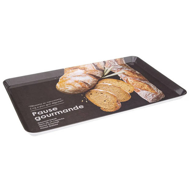 Set 2x dienbladen/serveerbladen rechthoekig Koffie en Brood zwart - Dienbladen