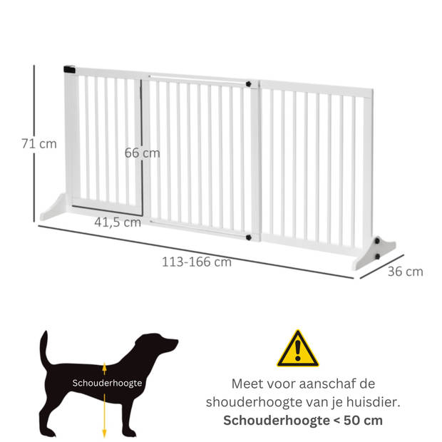 Hondenhek - Honden hek - Dog barrier - Traphekje zonder boren - Traphek - B113-166 x H71 cm - Wit