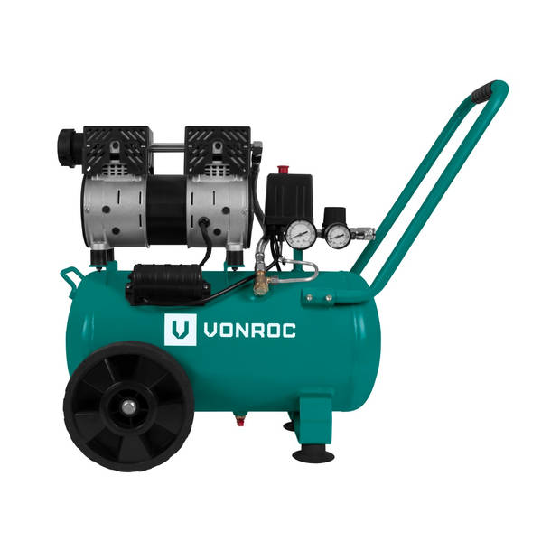 VONROC Stille Compressor – 57,5dB 24 L - Olievrij – 750W – Groen