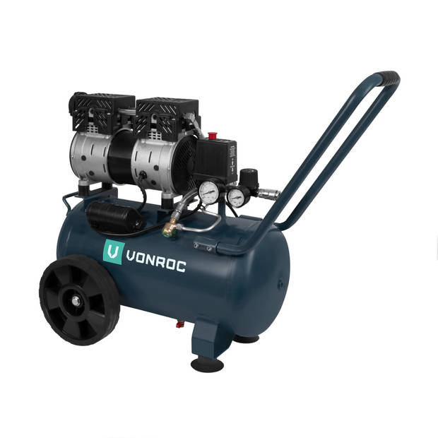 VONROC Stille Compressor – 57,5dB 24 L - Olievrij – 750W – Antraciet