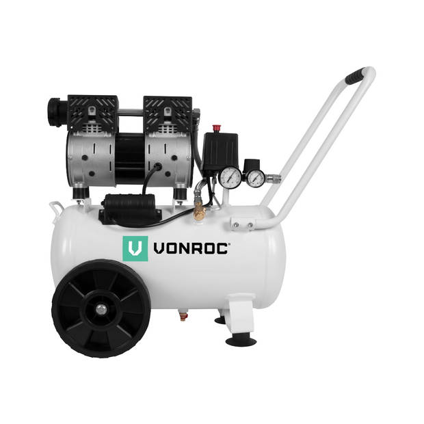 VONROC Stille Compressor – 57,5dB 24 L - Olievrij – 750W - Wit