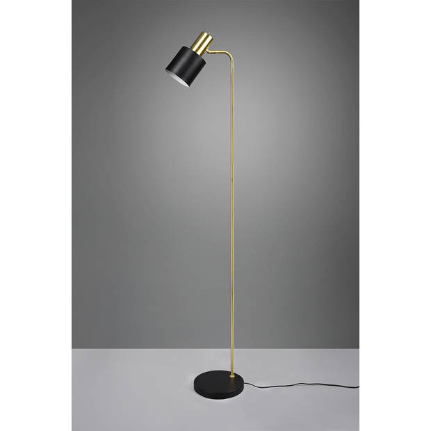 LED Vloerlamp - Vloerverlichting - Trion Alimo - E27 Fitting - Rond - Mat Zwart/Goud - Aluminium