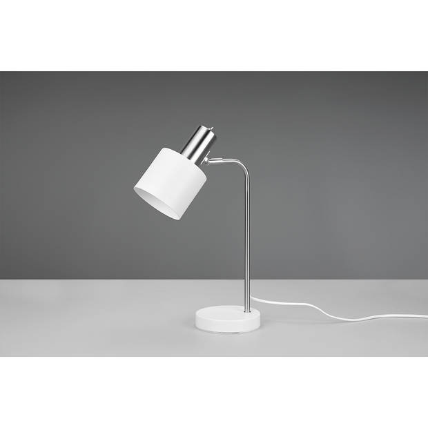 LED Tafellamp - Tafelverlichting - Trion Alimo - E14 Fitting - Rond - Mat Wit - Aluminium