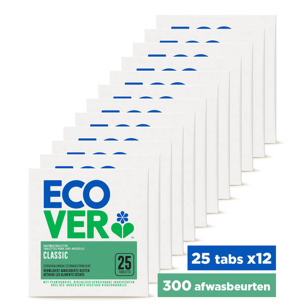 Ecover - Vaatwastabletten CLASSIC - Lemon & Lime - JAARBOX - 12x25 stuks + 950ML Gratis Afwasmiddel - Voordeelverpakking