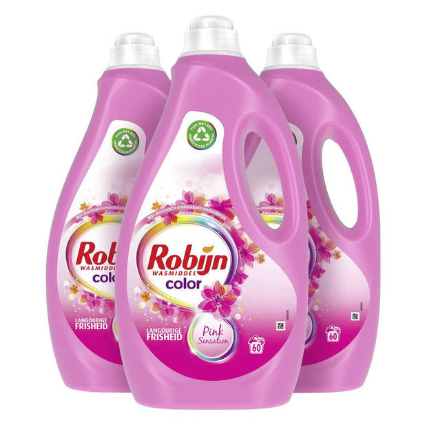 3x Robijn Vloeibaar Wasmiddel Pink Sensation Color 3 liter