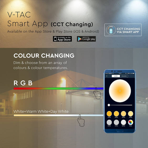V-TAC VT-5020-W Slimme LED Schijnwerper - Wit - IP65 - 20W - 1400 Lumen - RGB+3IN1