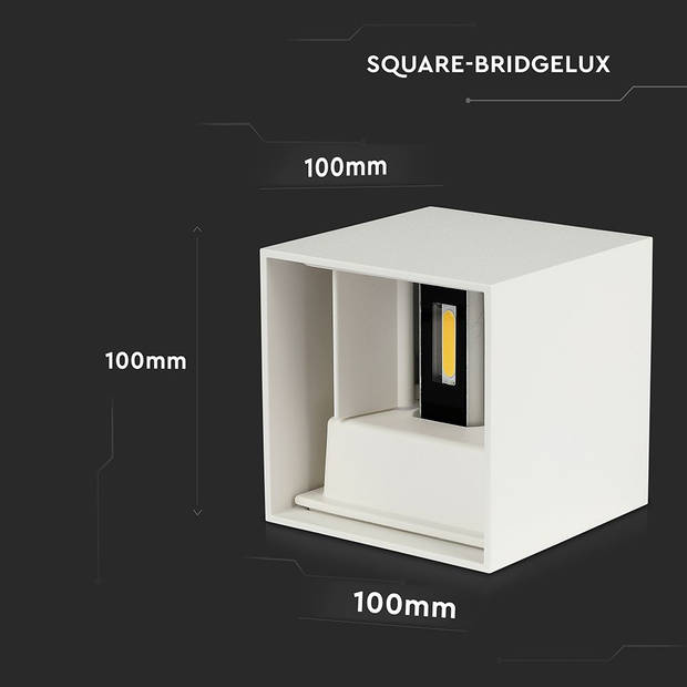 V-TAC VT-759-12-W-N Vierkante LED Wandlamp - Bridgelux - IP65 - Wit - 11W - 1360 Lumen - 3000K