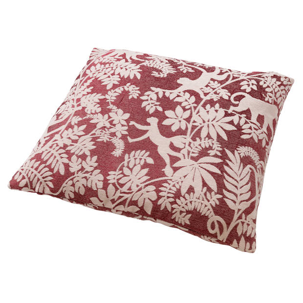 Dutch Decor - ABU - Sierkussen 45x45 cm - Merlot - rood - wit - aapjes - bladeren - botanisch