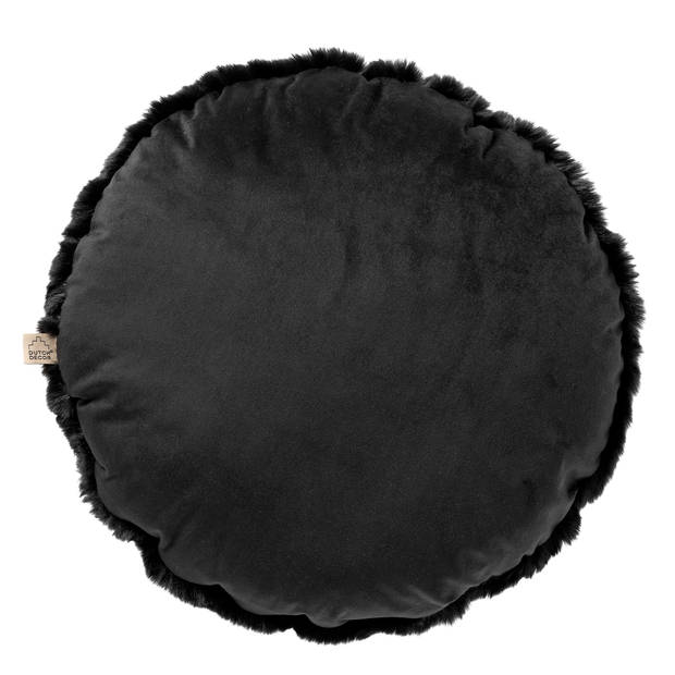 Dutch Decor - ZAYA - Sierkussen Ø45 cm rond - bontlook - effen kleur - Raven - zwart