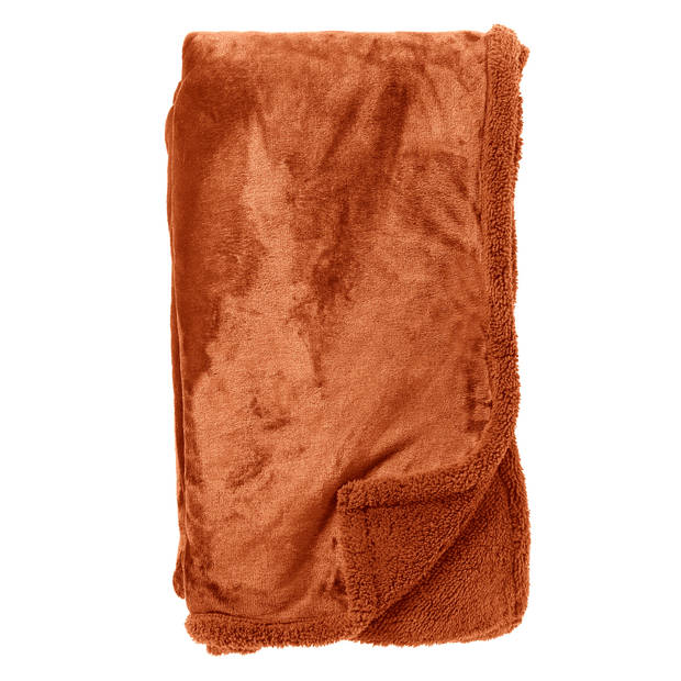 Dutch Decor - STANLEY - Plaid 150x200 cm - fleece deken met teddy en fleece - Potters Clay - oranje terra