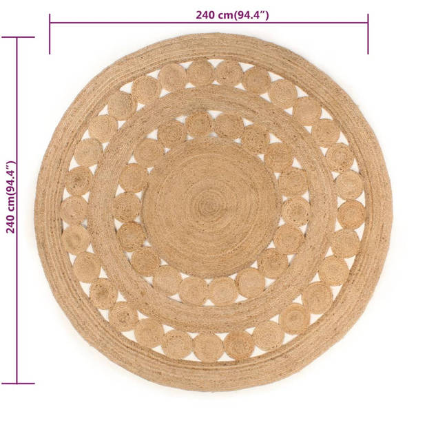 The Living Store Gevlochten Jute Tapijt - Diameter 240 cm - Natuurlijke jute toon - Sterk en duurzaam - Handgemaakt -