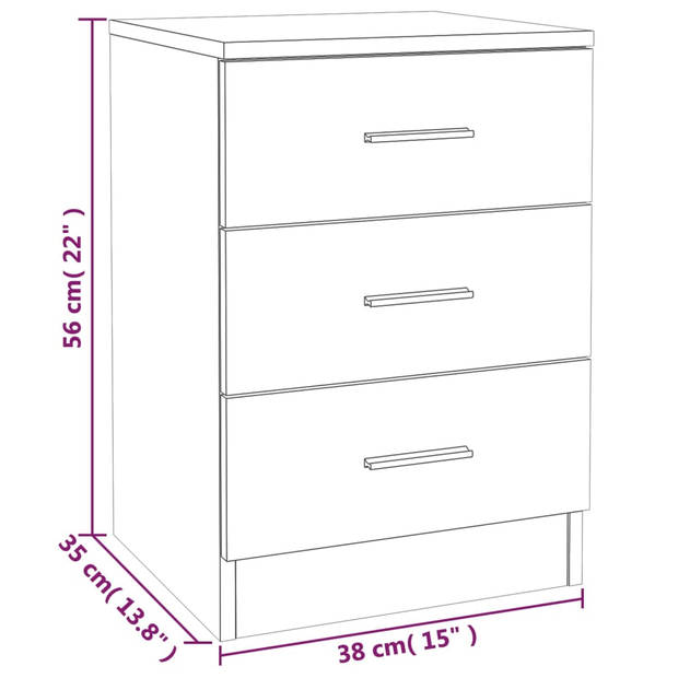 vidaXL Nachtkastjes 2 st 38x35x56 cm bewerkt hout grijs sonoma eiken