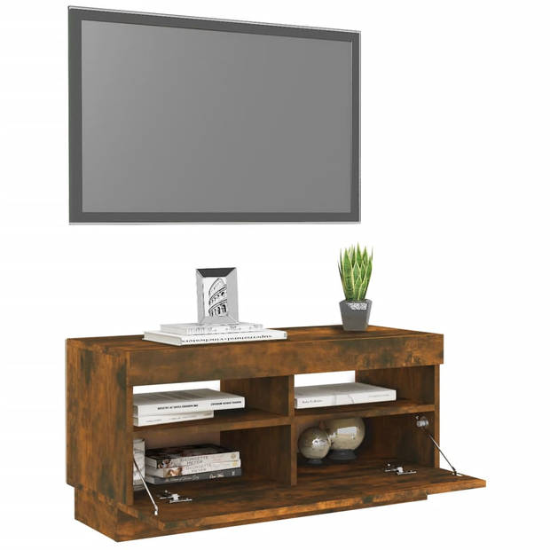 The Living Store TV-meubel LED-verlichting - Hout - 80 x 35 x 40 cm - Gerookt eiken