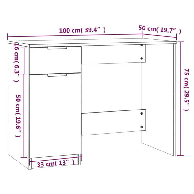 The Living Store Bureaukast - Grijs Sonoma Eiken - 100 x 50 x 75 cm - Stevig - Voldoende opbergruimte