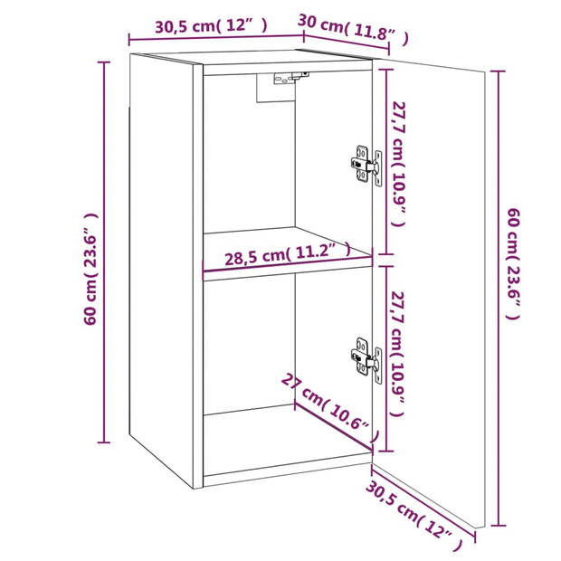 The Living Store Wandkast - TV-meubels - Grijs Sonoma eiken - 30.5x30x60cm