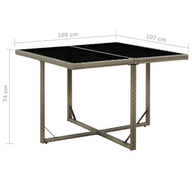 vidaXL Tuintafel 109x107x74 cm poly rattan en glas grijs