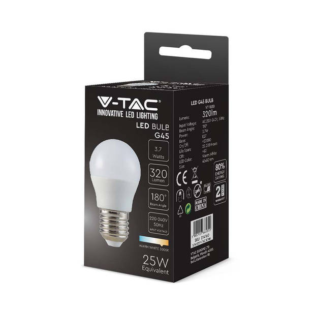 V-TAC VT-1980-N 10 Set E27 Transparante LED Lampen - Globe - IP20 - 4W - 400 Lumen - 3000K