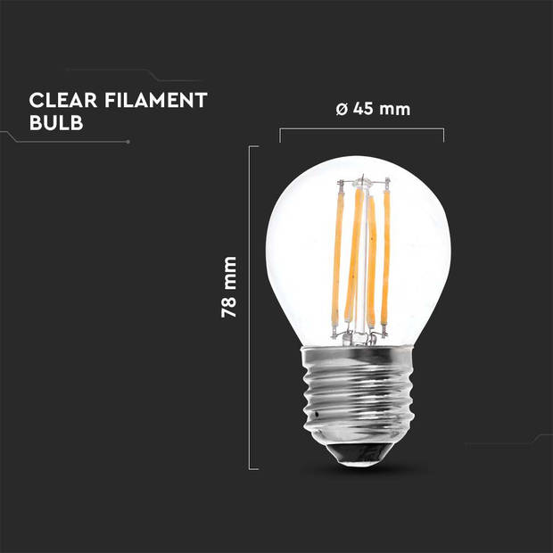 V-TAC VT-1980-N 10 Set E27 Transparante LED Lampen - Globe - IP20 - 4W - 400 Lumen - 3000K