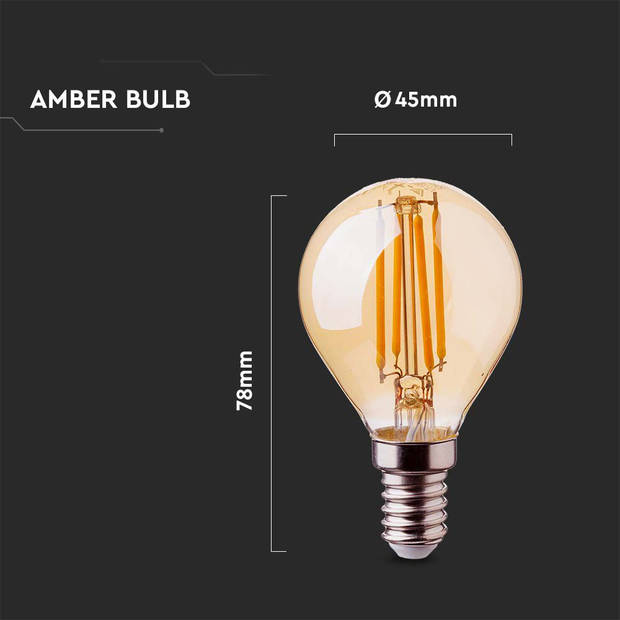 V-TAC VT-1953-N E14 LED Lampen - Amber - Golf - IP20 - 4W - 350 Lumen - 2200K