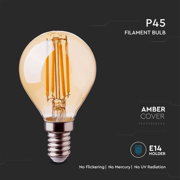 V-TAC VT-1953-N 10 Set E14 LED Lampen - Amber - Golf - IP20 - 4W - 350 Lumen - 2200K