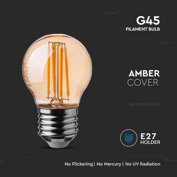 V-TAC VT-1957-N 10 Set E27 LED Lampen - Amber - Golf - IP20 - 4W - 350 Lumen - 2200K