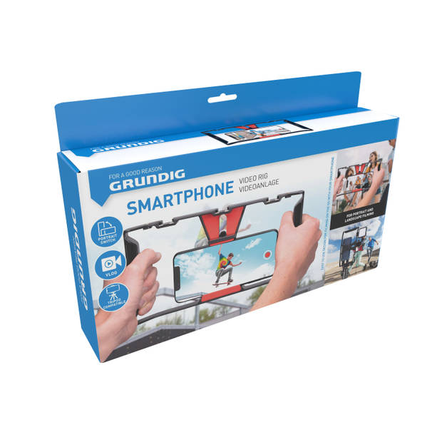 Grundig Smartphone Video Rig - Vlog Starter Kit - Aansluitingen voor Video Accessoires en Tripod - Zwart/ Rood